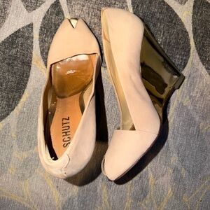 SCHUTZ Women's Tan Wedges with Gold Accent